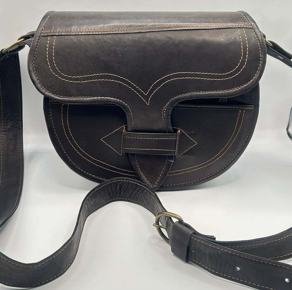 Vintage Western Style Brown Leather Saddle Crossbody Bag